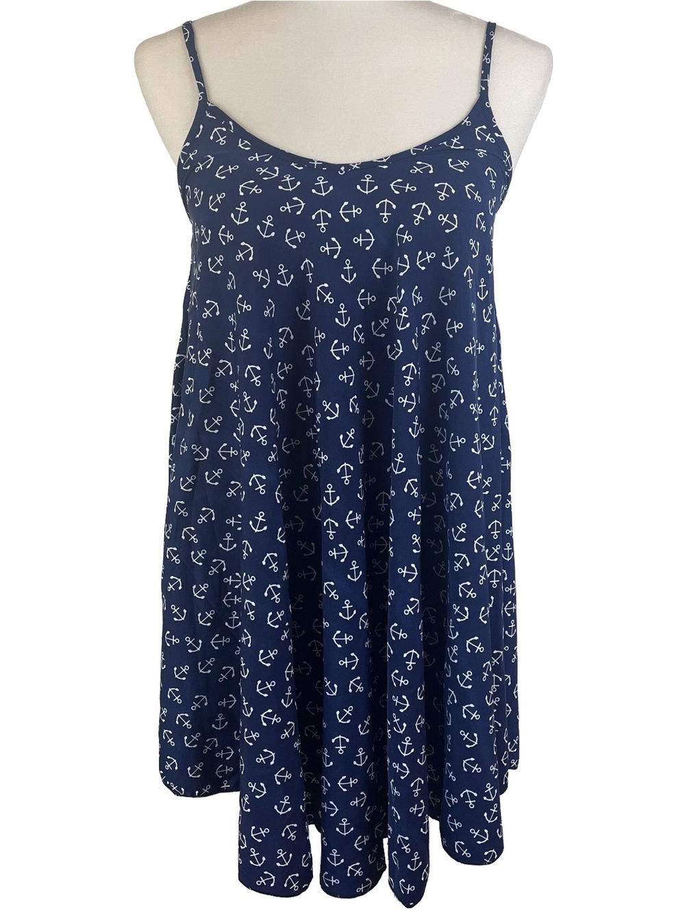 Paradise USA Anchor Print Flared Hem Cover Up Dress Spaghetti Strap Size Small